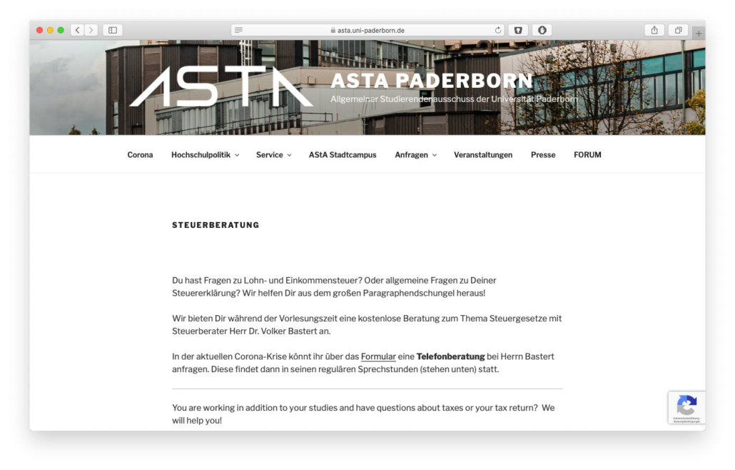 Screenshot ASTA Paderborn